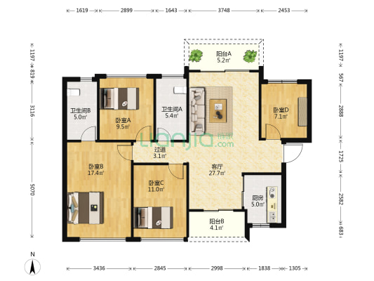 龙光天阙 4室1厅2卫 121平方