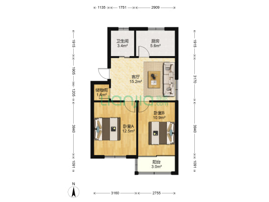 金笛新村 2室1厅1卫 68平方
