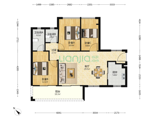 海伦名骏花园 3室1厅2卫 106平方