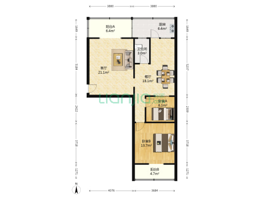 新华苑小区 2室2厅1卫 93平方