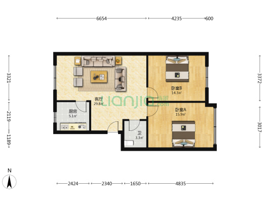 牡丹苑 2室1厅1卫 84平方
