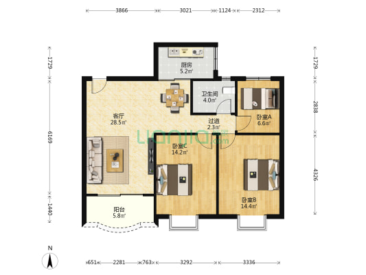 福永政永楼 3室1厅1卫 95平方