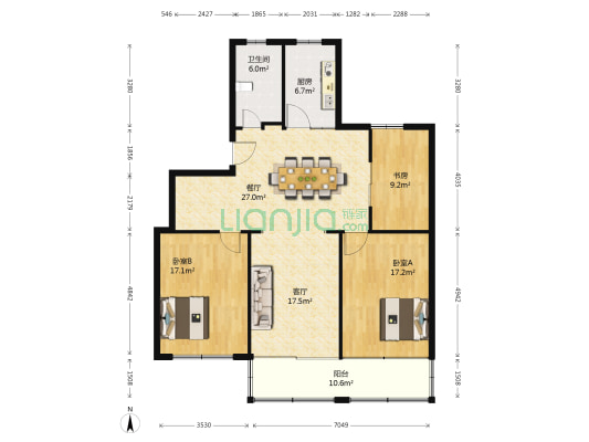 东华苑 3室2厅1卫 127平方