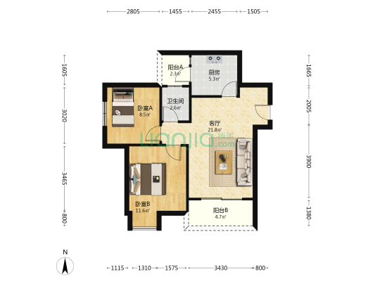 康锦家园 2室1厅1卫 74平方