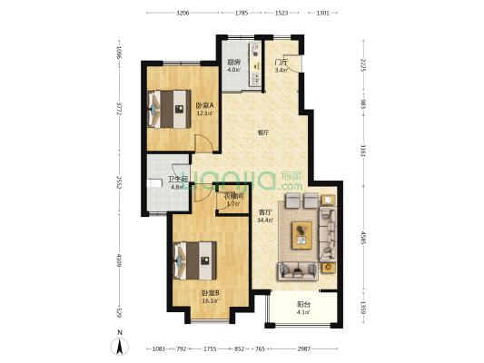 天地源欧筑 2室1厅1卫 104平方