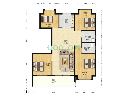 悦湖公馆 4室1厅2卫 127平方