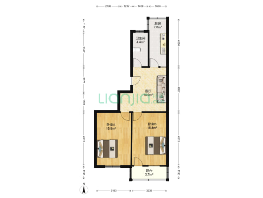 花园新村 2室1厅1卫 75平方