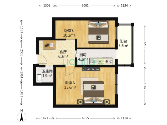 万明路18号院 2室1厅1卫 54平方