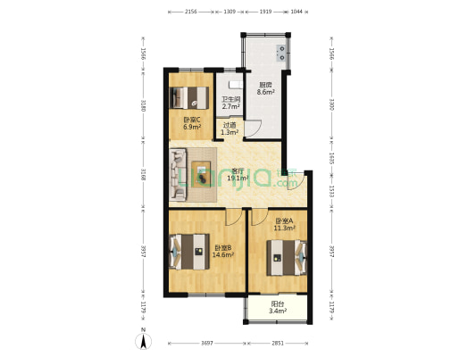和平小区 3室1厅1卫 86平方