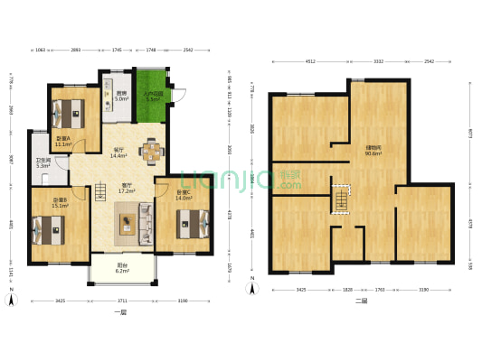 翰霖苑一期 3室2厅1卫 108平方