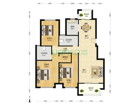 金辉苑 3室2厅2卫 125平方