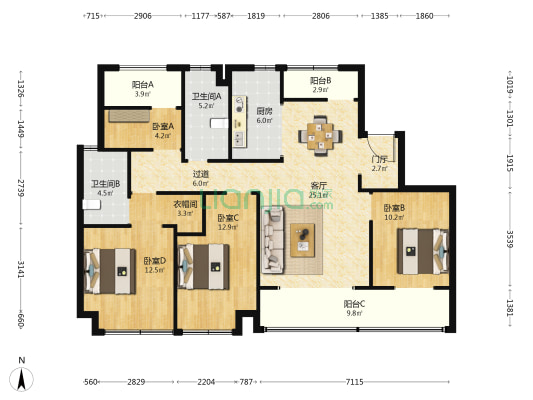 绿城美的明月江南 4室1厅2卫 143平方