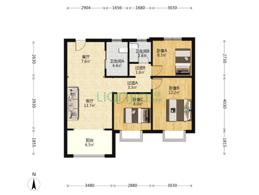 远洋尚郡 3室2厅2卫 96平方