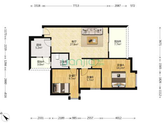 凤凰傲城二期 3室1厅1卫 88平方