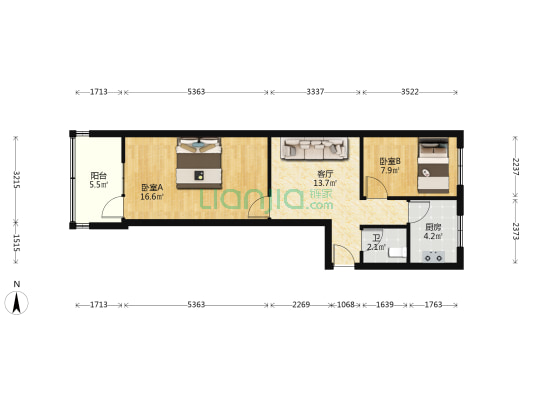 烟厂后街7号院 2室1厅1卫 59平方