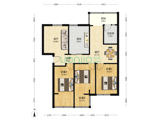 华南农业大学宿舍茶山区 3室2厅1卫 95平方