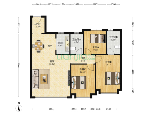 奥城珑樾云祥府 3室1厅2卫 122平方