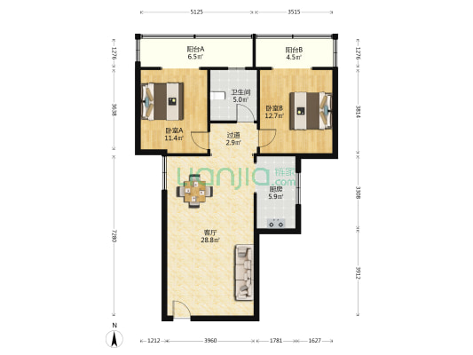 海口广电山高小区 2室1厅1卫 203平方
