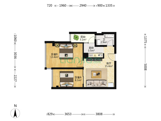 新阳国际小区 2室1厅1卫 53平方