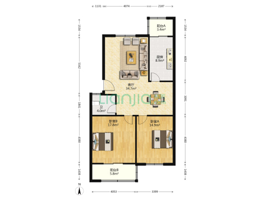 新宋路西段93号 2室1厅1卫 105平方