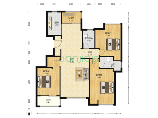 富康锦苑 4室1厅2卫 143平方