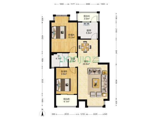 东湖丽景 2室1厅1卫 89平方