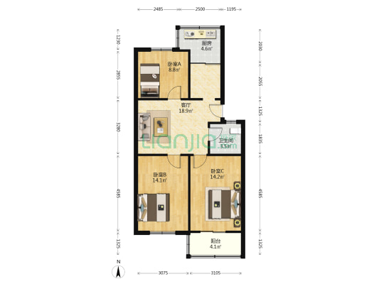 端履门20号 3室1厅1卫 85平方