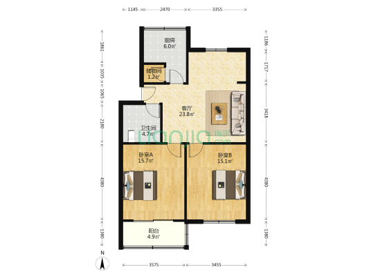曲荷巷18号 2室1厅1卫 82平方