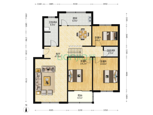 国税局家属院 3室1厅2卫 125平方