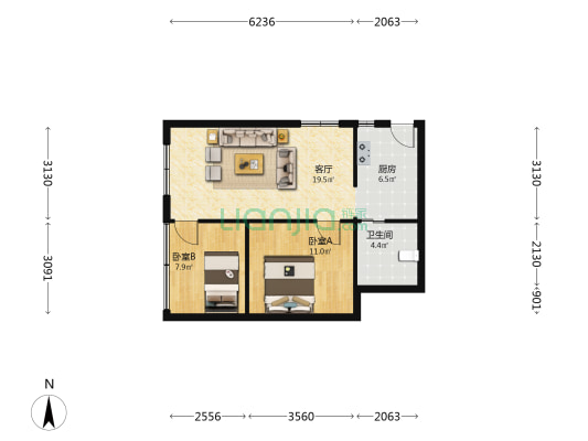 汇灵巷41号 2室1厅1卫 65平方