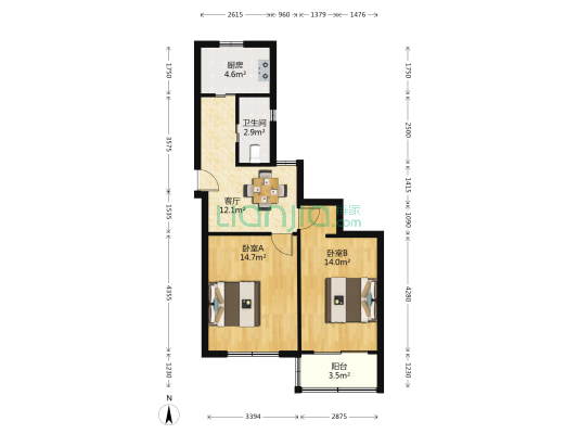 兰城小区 2室1厅1卫 66平方