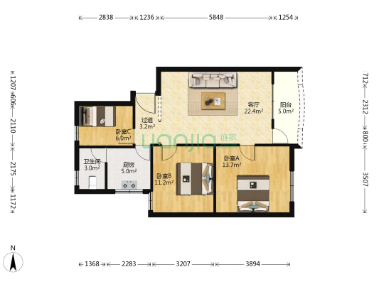 怡雅苑 3室1厅1卫 90平方