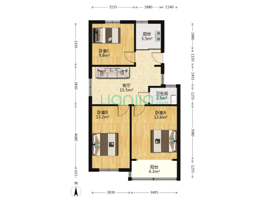 江宁宿舍 3室1厅1卫 78平方