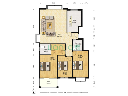 水天福苑 3室1厅2卫 138平方