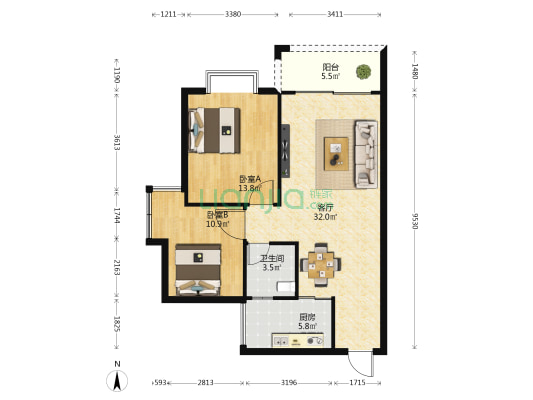 幸福苑(幸福街) 2室1厅1卫 86平方