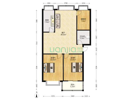 颍东区安居花苑 2室1厅1卫 113平方