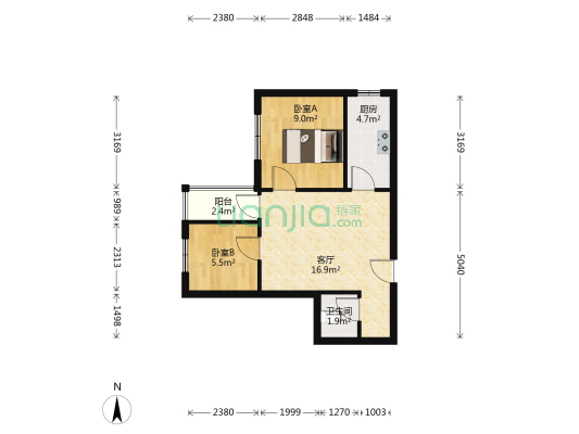 公园壹号，总价低，正规一居室，教育基地旁-户型图