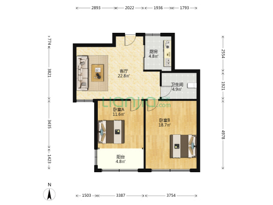 文创首府 2室1厅1卫 90平方