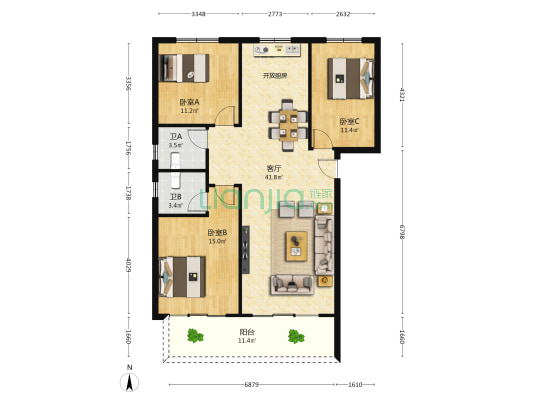 锦绣兰庭 3室1厅2卫 128平方