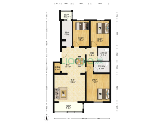天露园一区 3室2厅2卫 130平方