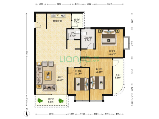 一品居 3室1厅2卫 138平方
