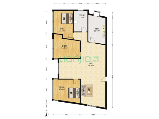 文兴路3号 3室1厅1卫 131平方