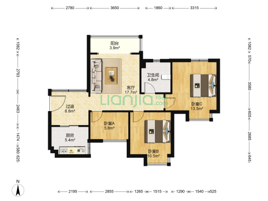 龙福苑 3室1厅1卫 90平方