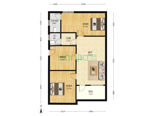 七枝树十一巷 2室1厅2卫 96平方