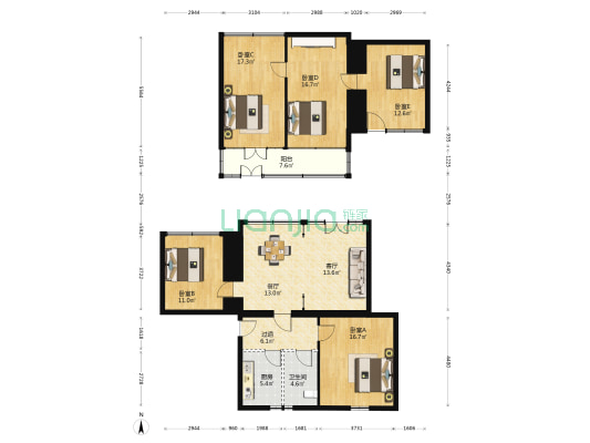 礼士胡同 5室2厅1卫 168平方