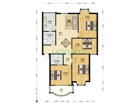 紫晶时代 4室1厅2卫 133平方
