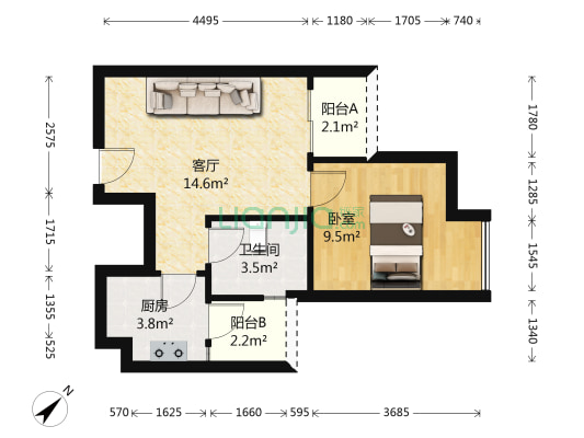 新德铭居 1室1厅1卫 44平方