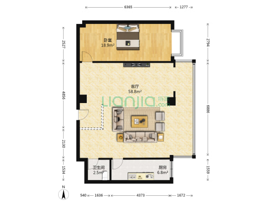 广场南口六建综合楼 1室1厅1卫 120平方