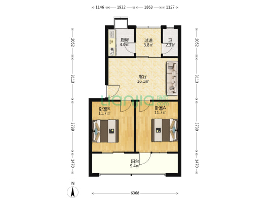 赵家坪2号 2室1厅1卫 68平方