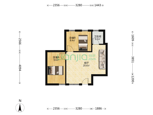 华盛居 2室1厅1卫 44平方